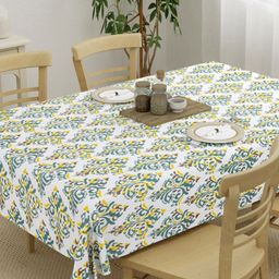 HOMEMONDE Yellow Ethnic Motifs Cotton Round 6-Seater Table Cover-31
