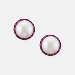 ATIBELLE Silver-Plated Artificial Stones Studded Circular Studs image 4
