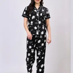 Stem Rope Conversational Printed Lapel Collar Night suit-image-7