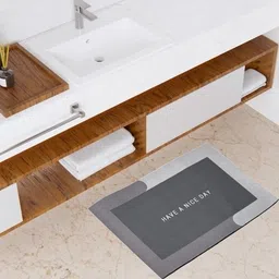 Kuber Industries Grey & White Printed Anti-Slip Bath Rugs-26