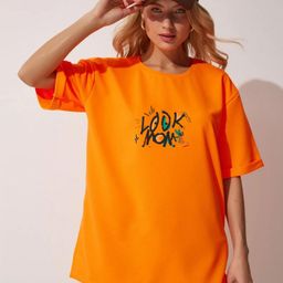 RAYACLOSET Women Printed Extended Sleeves Raw Edge T-shirt-image-86