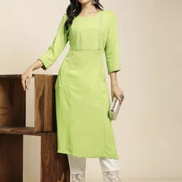 RATAN Embroidered Round Neck Straight Pure Cotton Kurta-image-26