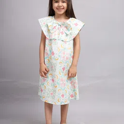 Nature Nook Kids Girls Floral Printed Flutter Sleeve Cotton A-Line Midi Dress-image-67