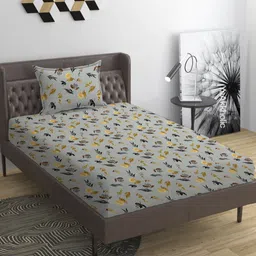 YaAkholic Grey & Brown 210 TC Single Bedsheet with 1 Pillow Covers-image-97