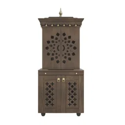 DZYN Furnitures Rudralaya Brown & Gold Toned Pooja Mandap With Door-picture-11