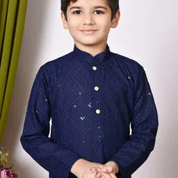 AHLAN APPARELS Boys Ethnic Motifs Embroidered Regular Sequinned Kurta with Pyjamas image 5