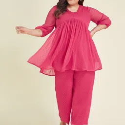 KALINI Self-Design Plus Size V Neck Tunic With Palazzo Co-Ords-image-20