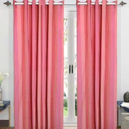 Saral Home Pink & Brown Set of 2 Striped Room Darkening Long Door Curtain-13