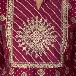 Anouk Pink Ethnic Motifs Printed Mirror Work Chanderi Silk Kurta with Trousers & Dupatta image 2