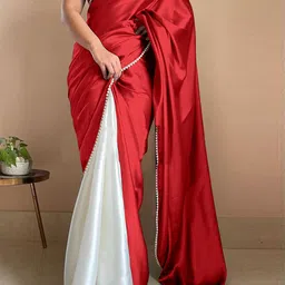 LADY SHOPI Colorblocked Satin Half & Half Saree-image-91