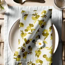 Vargottam White & Green 12 Pieces Printed Cotton Table Napkin Set-20