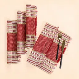 Peepul Tree Maroon & Beige 4 Pieces Rectangular Table Placemats image 3