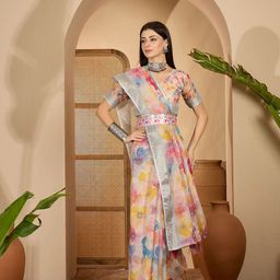 Sangria Floral Digital Printed Zari Saree With Belt-image-79