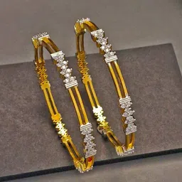 Zevarly Set of 2 Gold Plated Cubic Zirconia Stone-Studded Bangles-9