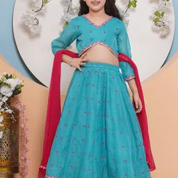 Bitiya by Bhama Girls Floral Embroidered Ready to Wear Lehenga & Blouse With Dupatta-image-29
