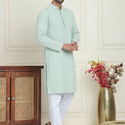 Anouk Geometric Embroidered Mandarin Collar Sequinned Straight Kurta With Pyjamas-picture-9