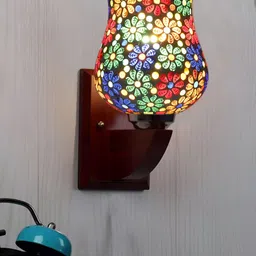 Devansh White & Red Textured Wood Traditional Abstract Shaped Shaped Wall Lamp-16