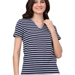 SZN Women Striped V-Neck T-shirt-picture-33