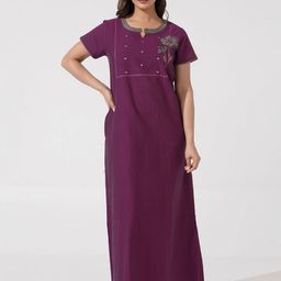 Maybell Women Embroidered Pure Cotton Maxi Nightdress-picture-52