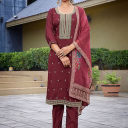DIVASTRI Women Ethnic Motifs Embroidered Regular Kurta with Trousers & With Dupatta-picture-27