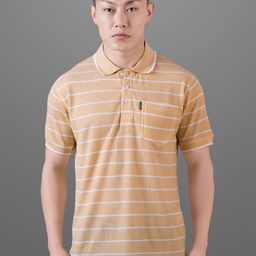 FROSEN FOX Men Striped Polo Collar Slim Fit T-shirt-image-31