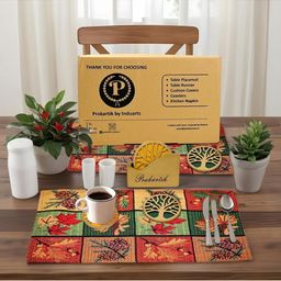 PRAKARTIK 9-Pcs Green & Red Printed Table Placemats&Coasters-11