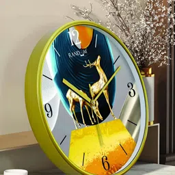 RANDOM Green & Yellow Printed Contemporary Round Analogue Wall Clock-5