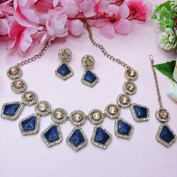 VATSALYA creation Alloy Gold- plated Blue Jewellery Set-picture-19