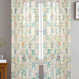 HOMADORN Multicoloured & White Set of 2 Floral Sheer Window Curtain-picture-1