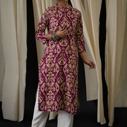 Anouk Floral Printed Mandarin Collar Chanderi Cotton Straight Kurta-picture-40