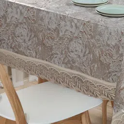 Stylista Beige Floral 6-Seater Rectangle Table Cover-54