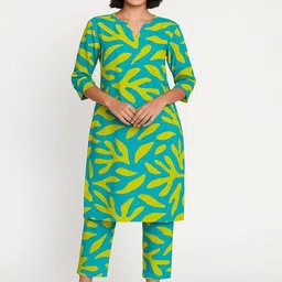 GAB Printed Pure Cotton Notch Neck Regular Kurta With Trousers-picture-34