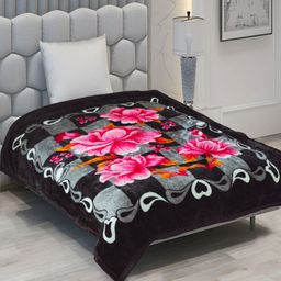 Aura Black & Pink Floral Printed ACBlanket-image-75