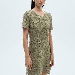 MANGO Floral Crochet Design Pure Cotton Asymmetric A-Line Dress-image-43