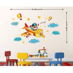 LANSTICK Yellow & Red Printed Kids Ride With Aeroplane Wall Sticker-10