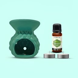 PEEPALCOMM 4Pcs Green Textured T- Light Candles Diffuser With Lemongrass Oils - 15 ml-image-46