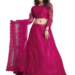 Warthy Ent Embroidered Thread Work Semi-Stitched Lehenga & Unstitched Blouse With Dupatta-image-80