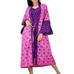 CLYMAA Purple Pure Cotton Maxi Printed Nightdress-image-98