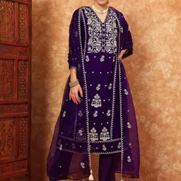 Shopping Queen Women Ethnic Motifs Embroidered Regular Sequinned Kurta with Trousers & With Dupatta-5