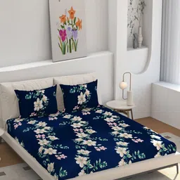 hargunz Blue And Green Floral Printed 350 TC Wool Queen Bedsheet Set 1.981 m x 1.828m-image-85