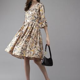 BAESD Women Floral Printed Bell Sleeve Net Fit & Flare Dress-image-88