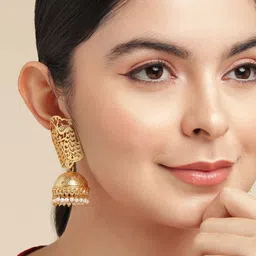 Anouk Gold-Plated Artificial Beaded Dome Shaped Jhumkas-17
