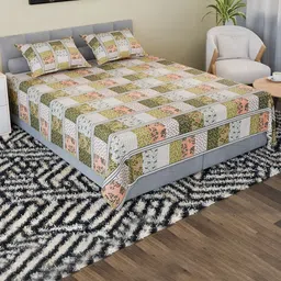 RUBOXA Green & Pink Floral Cotton 144 TC Double King Bedsheet Set-2.4 m x 2.25 m-8