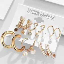 TheVineGirl Set Of 9 Gold-Plated Alloy Pearls Half Hoop Earrings-picture-11