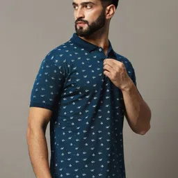 HUSHBUCKS Floral Printed Polo Collar Cotton T-shirt-picture-38
