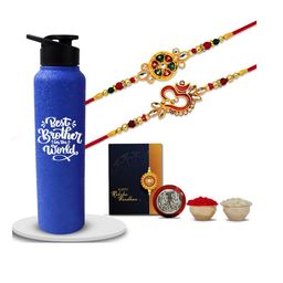 Best Brother Rakhi Combo with Bottle & Roli Chawal , coin and greeting card Set-image-82