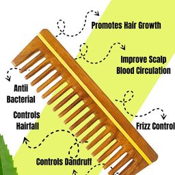 RUFIYS Set Of 2 Neem Wooden Wide Tooth Comb For Anti Dandruff Brown image 2