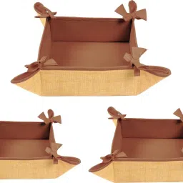Fancy Packing Cover, 2 in 1 Color Foldable Tray, Set of 3, Jute Golden Tray-image-44