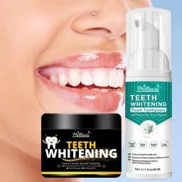 Charcoal Teeth Whitening Foam & Powder Combo kit Removes Bad Breath Fights Germs For Women & Men-1