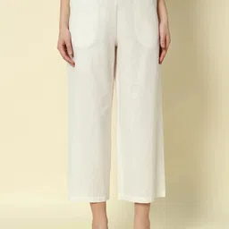 fiorra Women Relaxed White Cotton Silk Trousers-picture-34